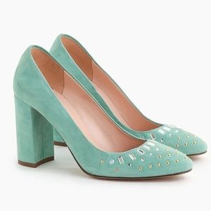 J.Crew Embellished Suede Chunky Pumps